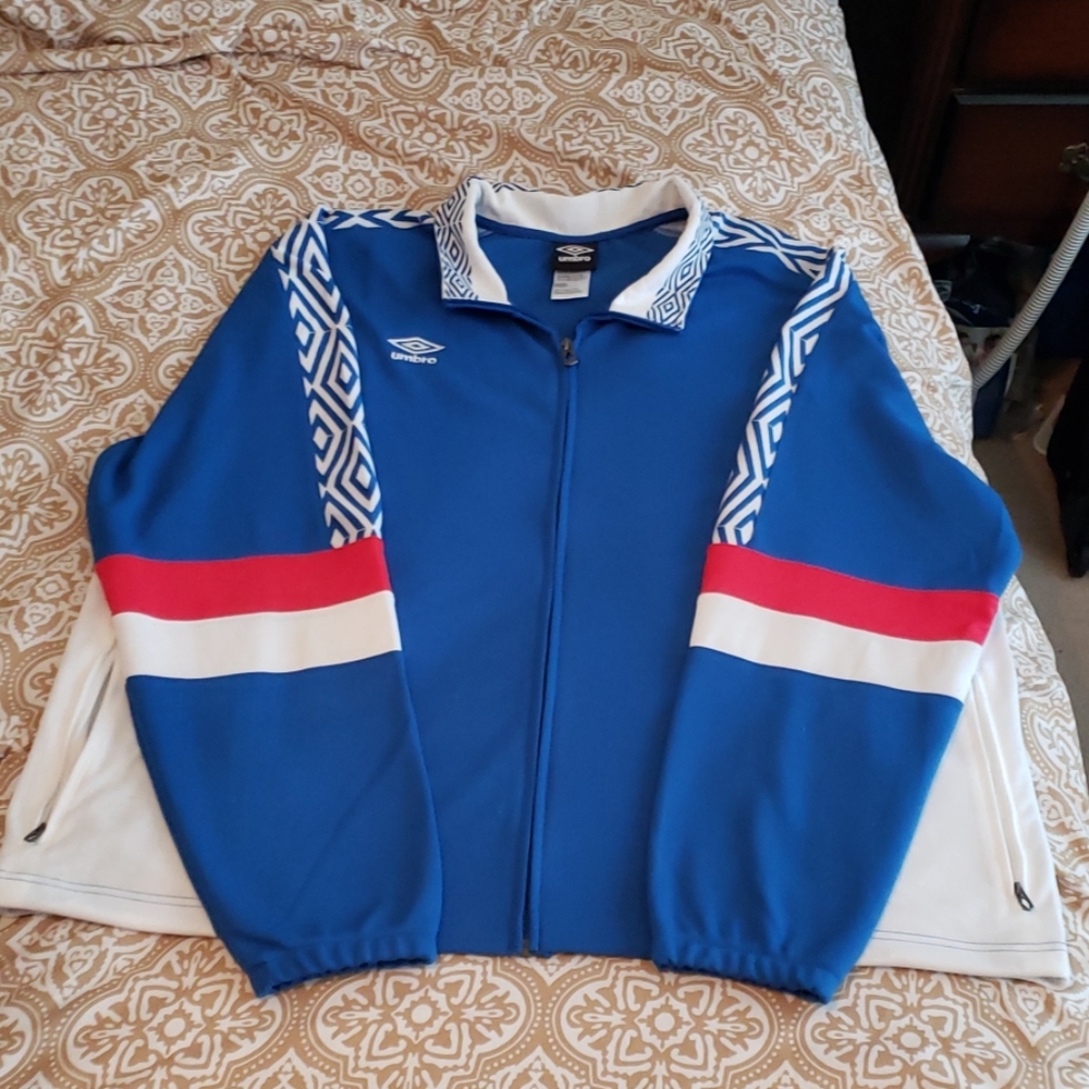 Vintage Men Umbro XXL Jacket Blue White Red Zip Up